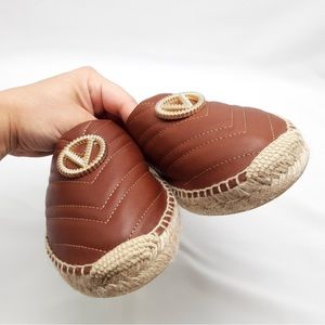 Valentino | Clara Leather Espadrille Mules in Brown